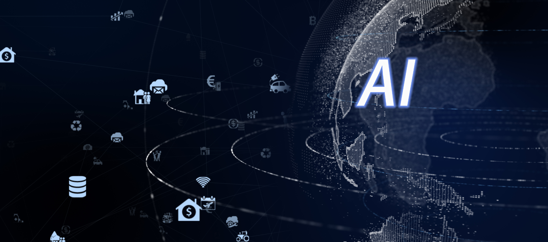 Abstract futuristic graphic representing interconnected AI trends and advancements