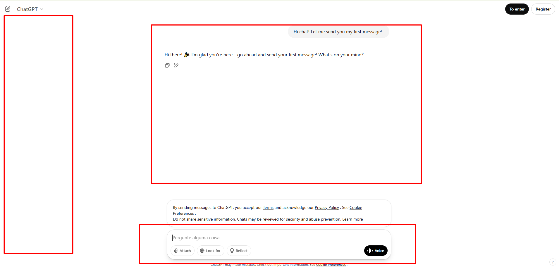 ChatGPT Main Interface Example